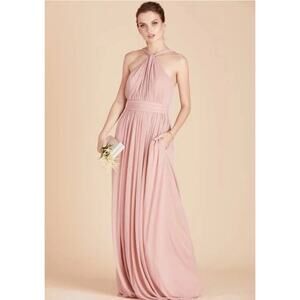 Birdy Grey Kiko Bridesmaid Maxi Dress Women's Size Large Dusty Rose Halter Gown